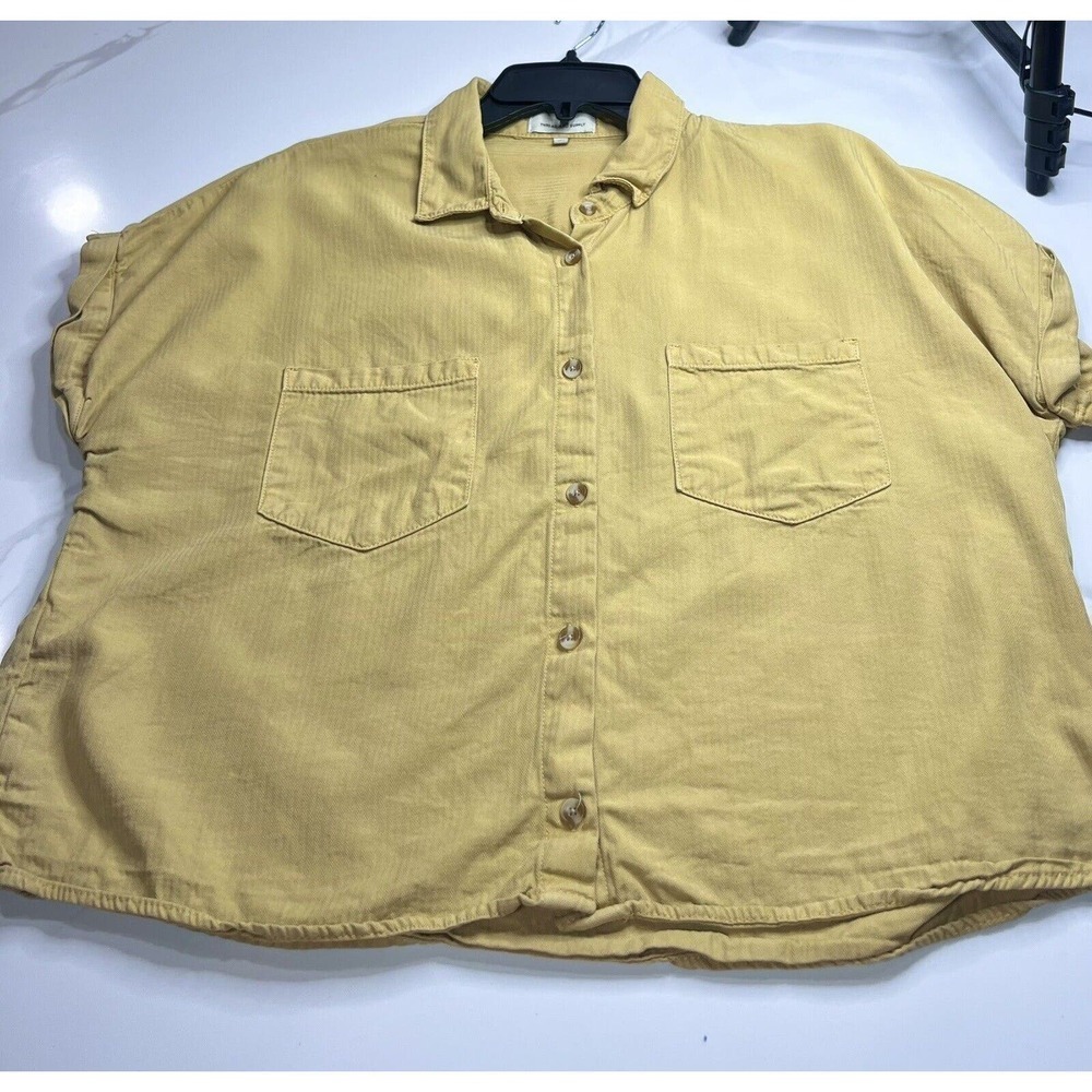 Thread & Supply Yellow Cropped Button Down Short Dolman Sleeves Shirt Size M